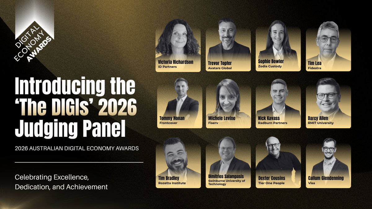 DECAustralia's tweet photo. Meet the judges for The DIGIs 2026.

Leaders and experts from across Australia’s digital economy, recognising excellence across the sector.

Finalists: 20 October 2026. Tickets on sale now.
https://t.co/9pdy60tqIG

#digis2026 https://t.co/Q5E0d8Wdbx