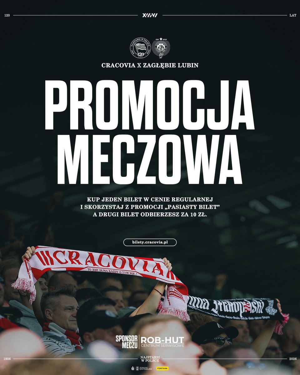 KSCracoviaSA's tweet photo. Przypominamy, że trwa sprzedaż biletów na mecz z Zagłębiem Lubin! 

Możecie także skorzystać z promocji PASIASTY bilet. Kupując pierwszy bilet w regularnej cenie, za drugi zapłacicie jedyne 10 zł!

Karnetowicze znajdą na swoich kontach voucher „Zagłębie Lubin 10 zł”, który można wykorzystać przy zakupie biletu dla osoby towarzyszącej. Numer vouchera należy wpisać w polu „Użyj vouchera” podczas zakupu.

🎟️ https://t.co/3iriwFsO5x