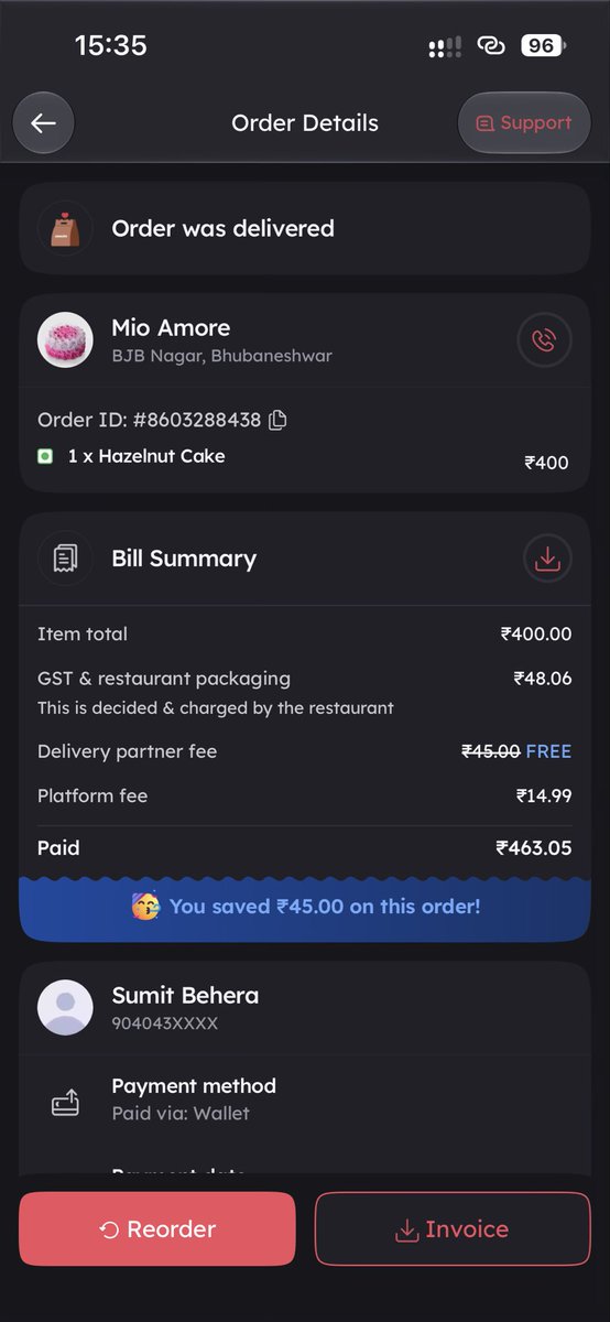 iamsumitbehera's tweet photo. I placed an order from @zomato order no #8603288438. It was a hazelnut cake. After receiving the order I found that the design I received is completely different from the one I ordered. However @zomatocare AI chat support didn’t allow me to register complain despite uploading pic https://t.co/OdTwRcOkVY