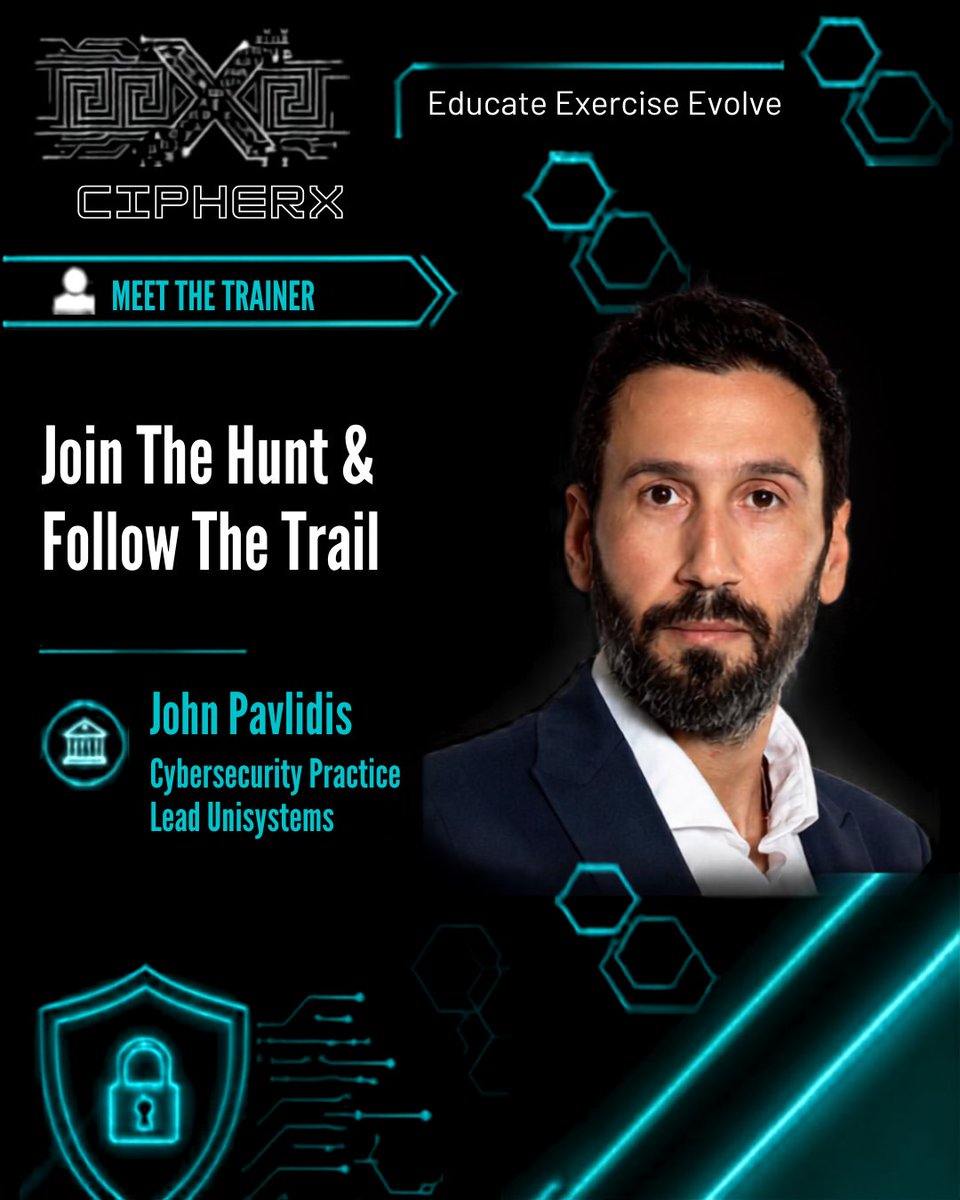 cipherxgr's tweet photo. Ready to step up your threat hunting game? 🎯
At cipherX, John Pavlidis, Cybersecurity Practice Lead at Uni Systems, will guide you through an interactive hands-on workshop: "Join The Hunt &amp; Follow The Trail."

Learn why and how we hunt.
 
Educate. Exercise. Evolve. https://t.co/R2bnMRpY2Y