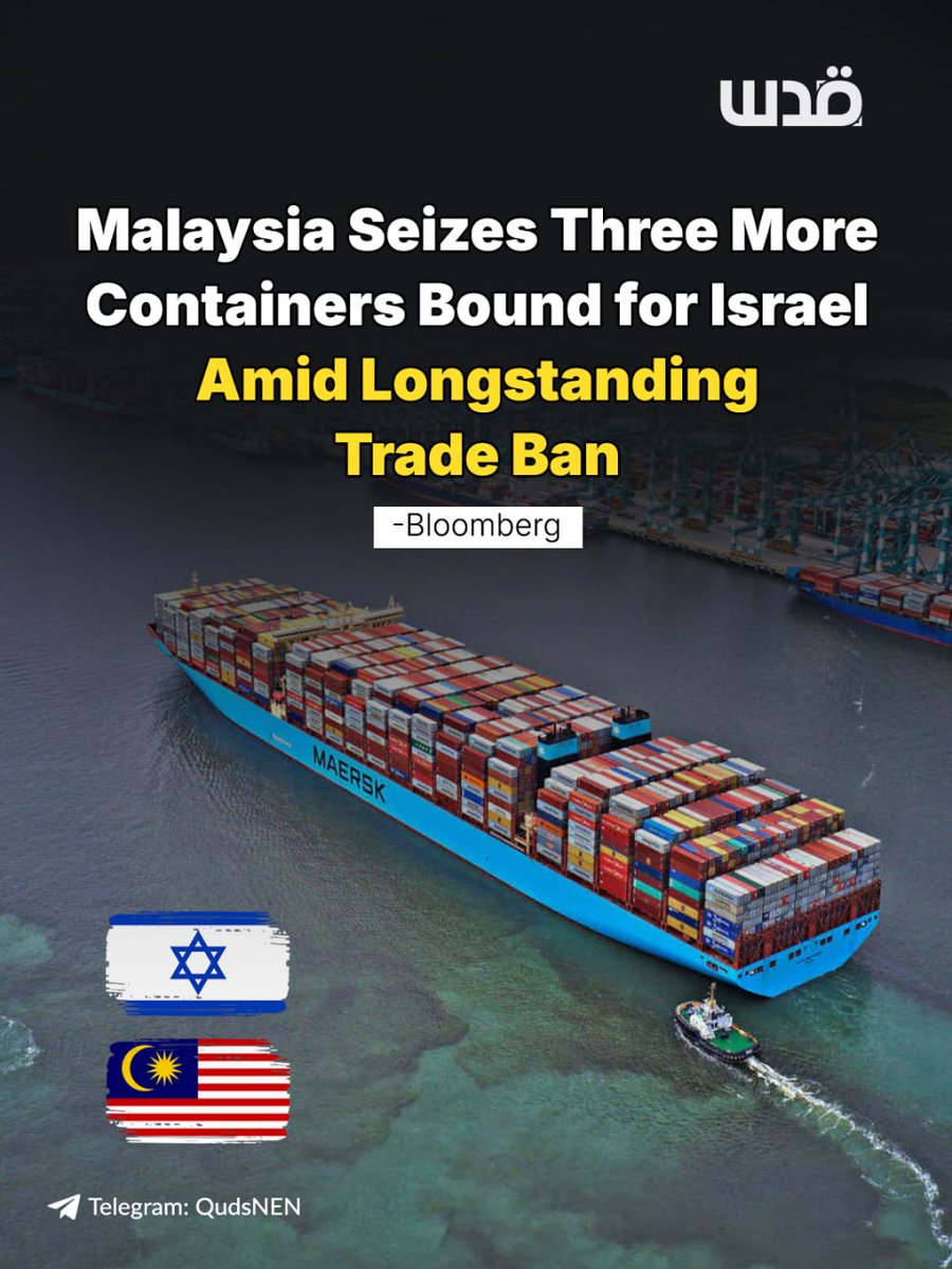 QudsNen's tweet photo. Malaysia has seized three more containers bound for Israel at the Port of Tanjung Pelepas, according to Bloomberg, in what appears to be a new level of scrutiny of Israel-bound shipments.

The three containers were detained on August 19 while en route to Ashdod Port and contained electric bike parts from Chinese manufacturer Chongqing Mobimax Technology Co. Malaysian authorities are investigating their contents, and the containers remain at the port nearly a month later.

The seizures follow Malaysia’s detention of another Israel-bound container on August 7. Malaysian authorities suspected it contained weapons because it was destined for Elbit Systems.

Prime Minister Anwar Ibrahim said Malaysia would not allow the country to become a conduit for trade that could support or contribute to “the cruelty of the Israeli regime.”