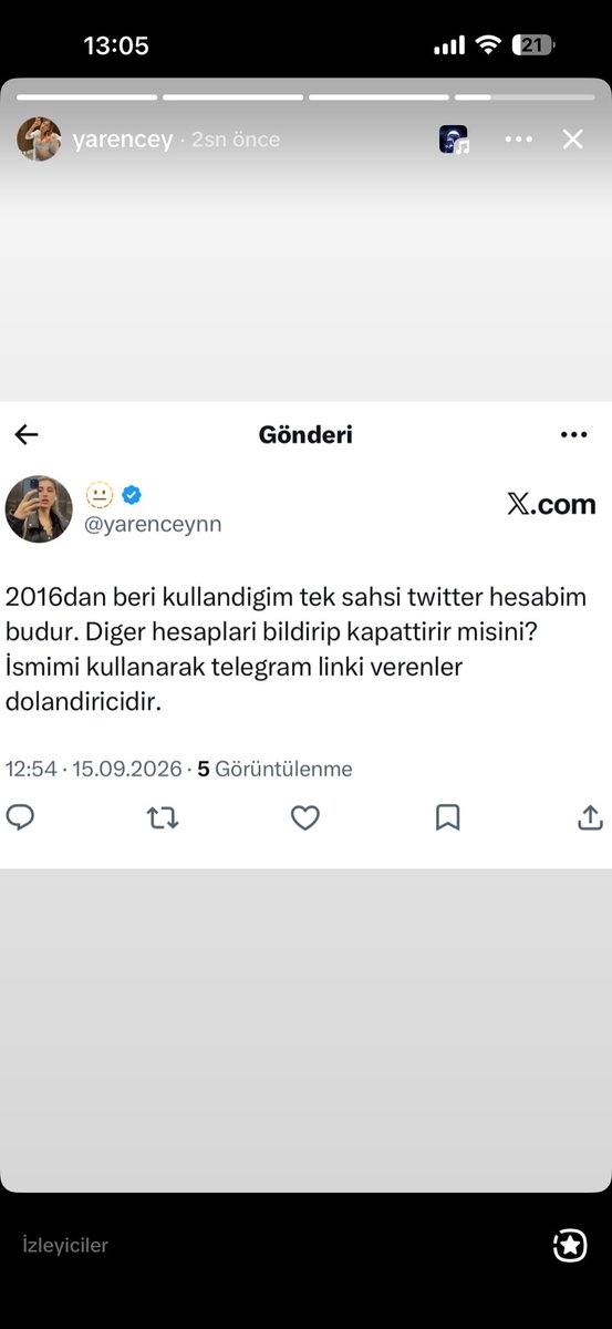 yarenceynn's tweet photo. arkadaslar tiktok hesabimdan paylastim. Tek sahsi hesabim budur. Hayatimda hicbir zaman telegram kanali acmadim. İnanmayanlar canli yayin aciyorum tiktokta gelip yayinda sorabilirler. Benim adimi kullanarak dolandiricilik yapanlar gozunu adliyede actiklarinda pisman olacaklar. https://t.co/WBqtSxXkH5