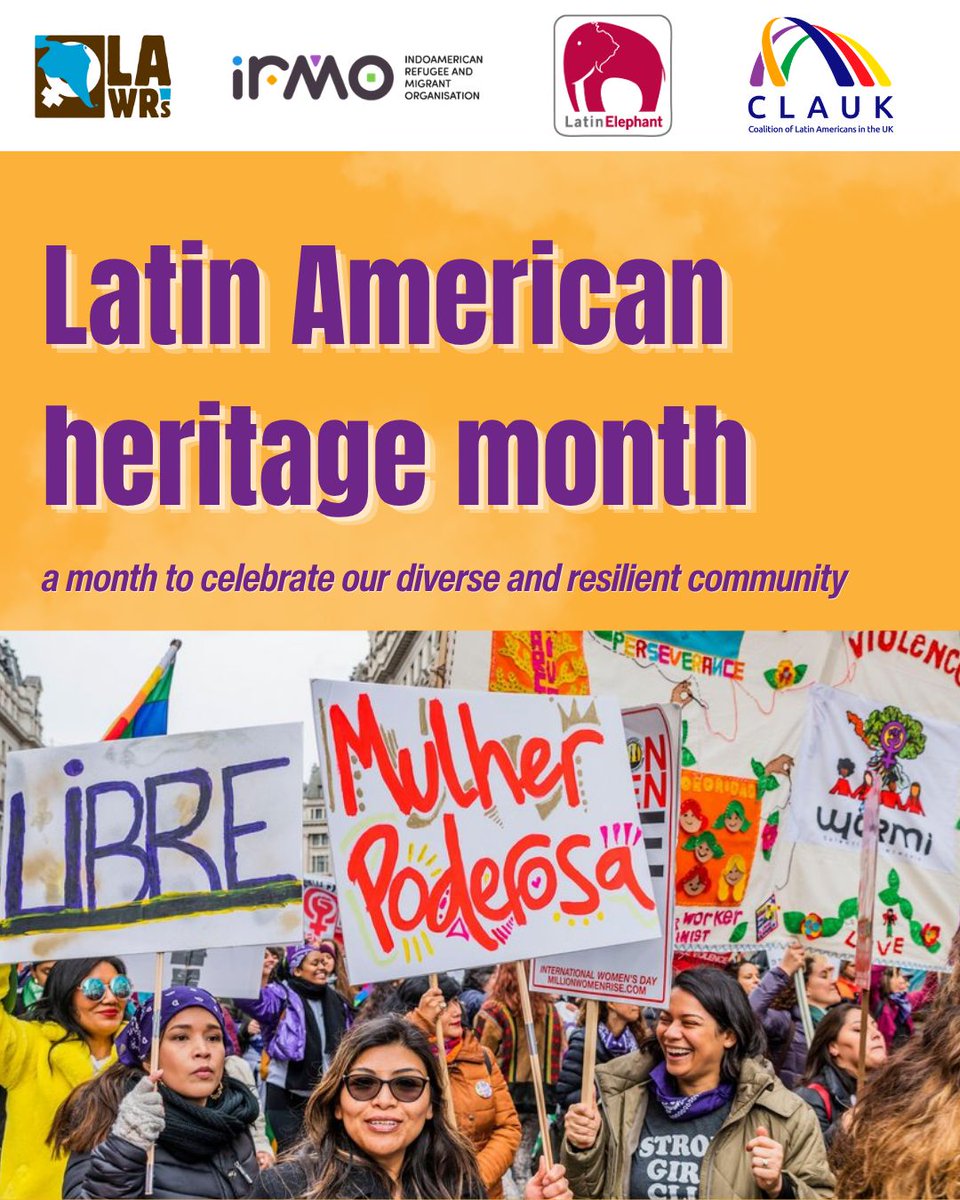 lawrsuk's tweet photo. Today marks the beginning of Latin American Heritage Month, a month to commemorate our community, its culture and history. We want to highlight the campaign for the recognition of ‘Latin American’ as an identity here in the UK. (1/3)
@IRMOLondon - @LatinElephant - @CLAUK_Org https://t.co/A9o6qArHNU