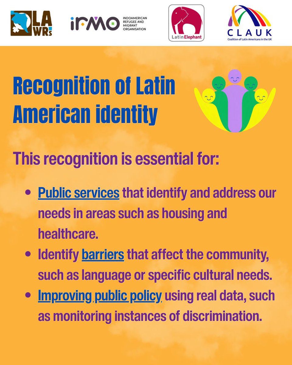 lawrsuk's tweet photo. Today marks the beginning of Latin American Heritage Month, a month to commemorate our community, its culture and history. We want to highlight the campaign for the recognition of ‘Latin American’ as an identity here in the UK. (1/3)
@IRMOLondon - @LatinElephant - @CLAUK_Org https://t.co/A9o6qArHNU