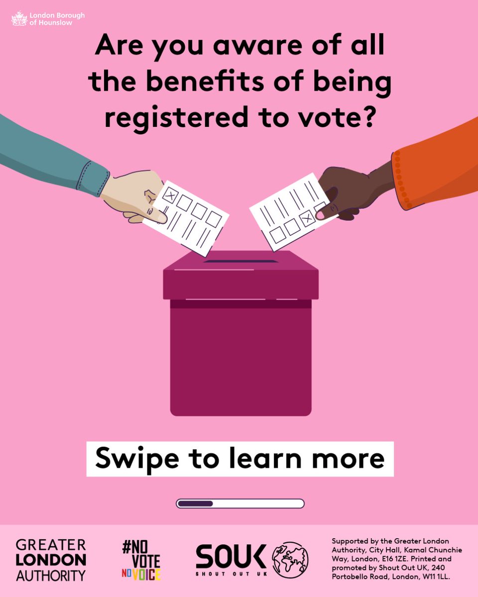 LBofHounslow's tweet photo. Weโre joining the eighth annual London Voter Registration Week with @LDN_gov, @shoutout_UK
ย
Take a moment on #InternationalDayOfDemocracy and #RegisterToVote at https://t.co/x00tjcNICu!
ย
#LVRW2026 #NoVoteNoVoice https://t.co/Q3MijV6U21