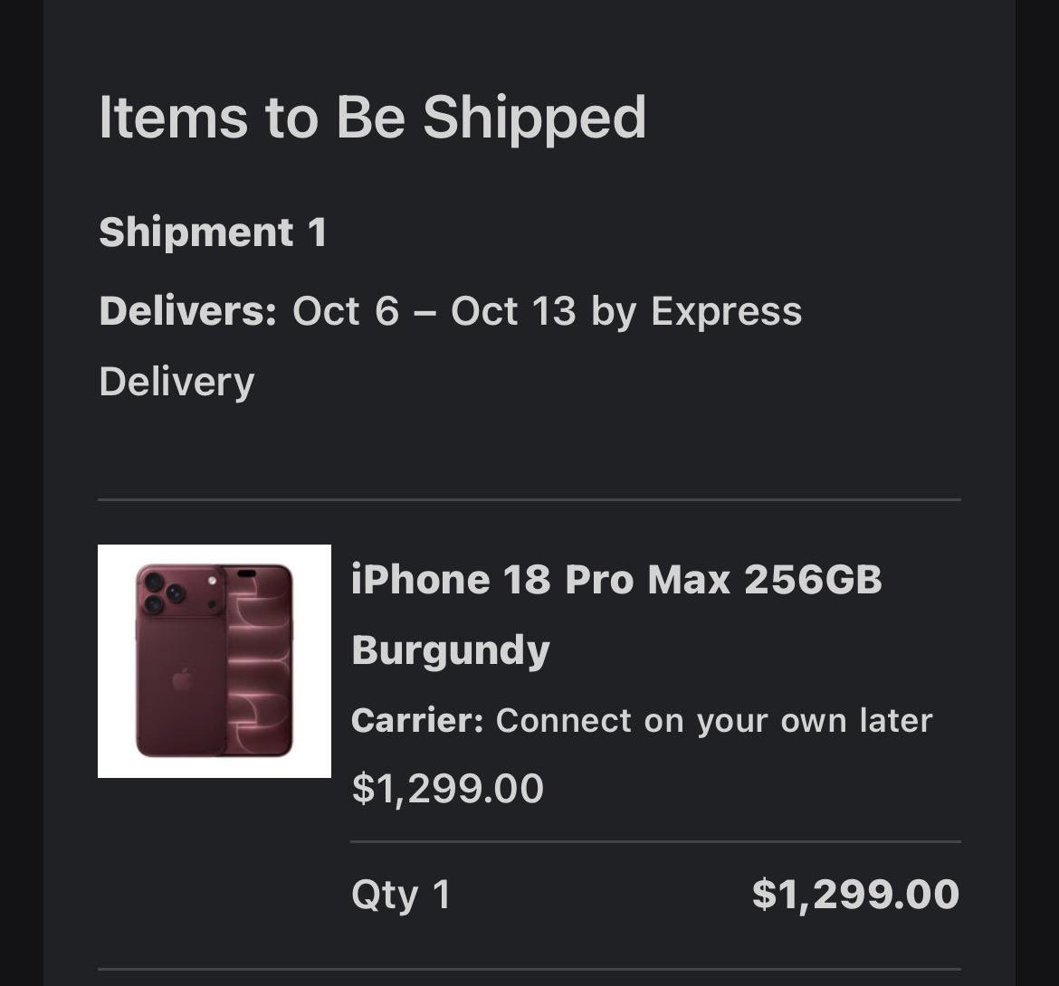 dbayexquisite's tweet photo. Preorder Update:

iPhone 18 Pro Max 256GB Burgundy ✅

iPhone 18 Pro Max 512GB Glacier ✅

Thank you for shopping with DbayExquisite!! 🧡 https://t.co/xkWnE5LMhX