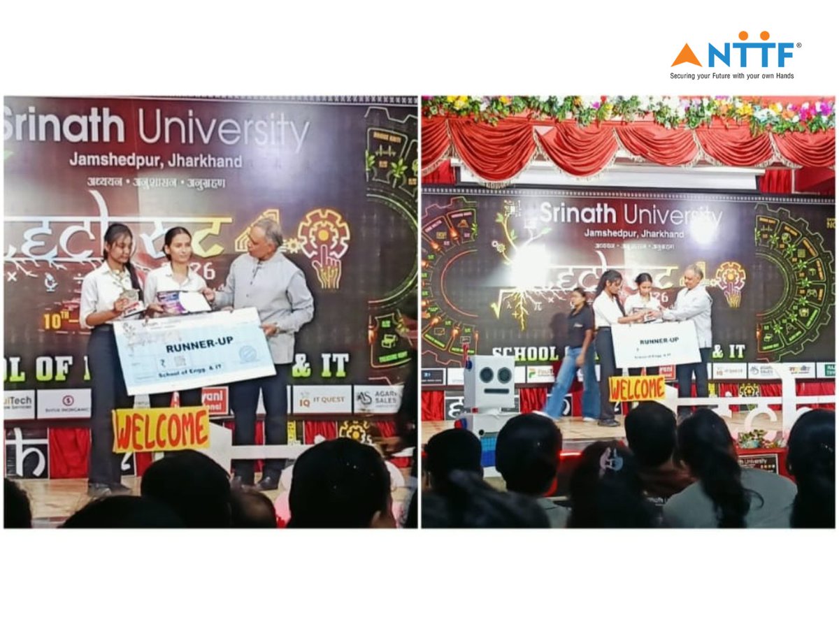 NTTFindia's tweet photo. Proud moment for NTTF Jamshedpur (RNTC) at Tech Root 4.0, Srinath University!
Our trainees won:
π₯ Website Design - Ankush & Cybersecurity - Rajeev & Suprabha
π₯ Poster - Sapna & Namrata, Logo - Anmol, Sudoku - Shubham
π₯ Sudoku - Akshay
Congratulations! #NTTF #TechRoot4 https://t.co/fQliOXRWNR