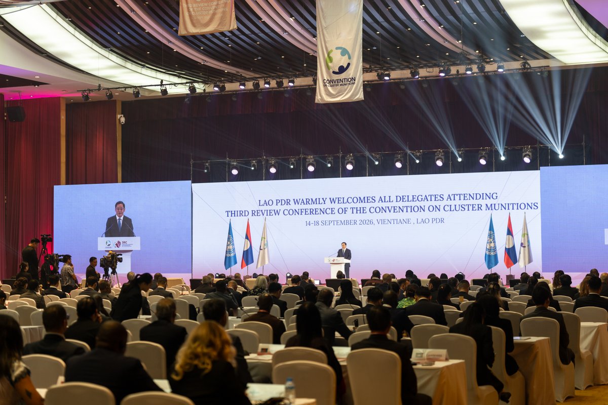 euinlaos's tweet photo. The EU warmly congratulates Laos on hosting the Third Review Conference of the Convention on Cluster Munitions.

We looks forward to working with the Lao Presidency, States Parties and partners towards an ambitious, action-oriented outcome advancing the CCM’s humanitarian goals. https://t.co/4BRMENcip6