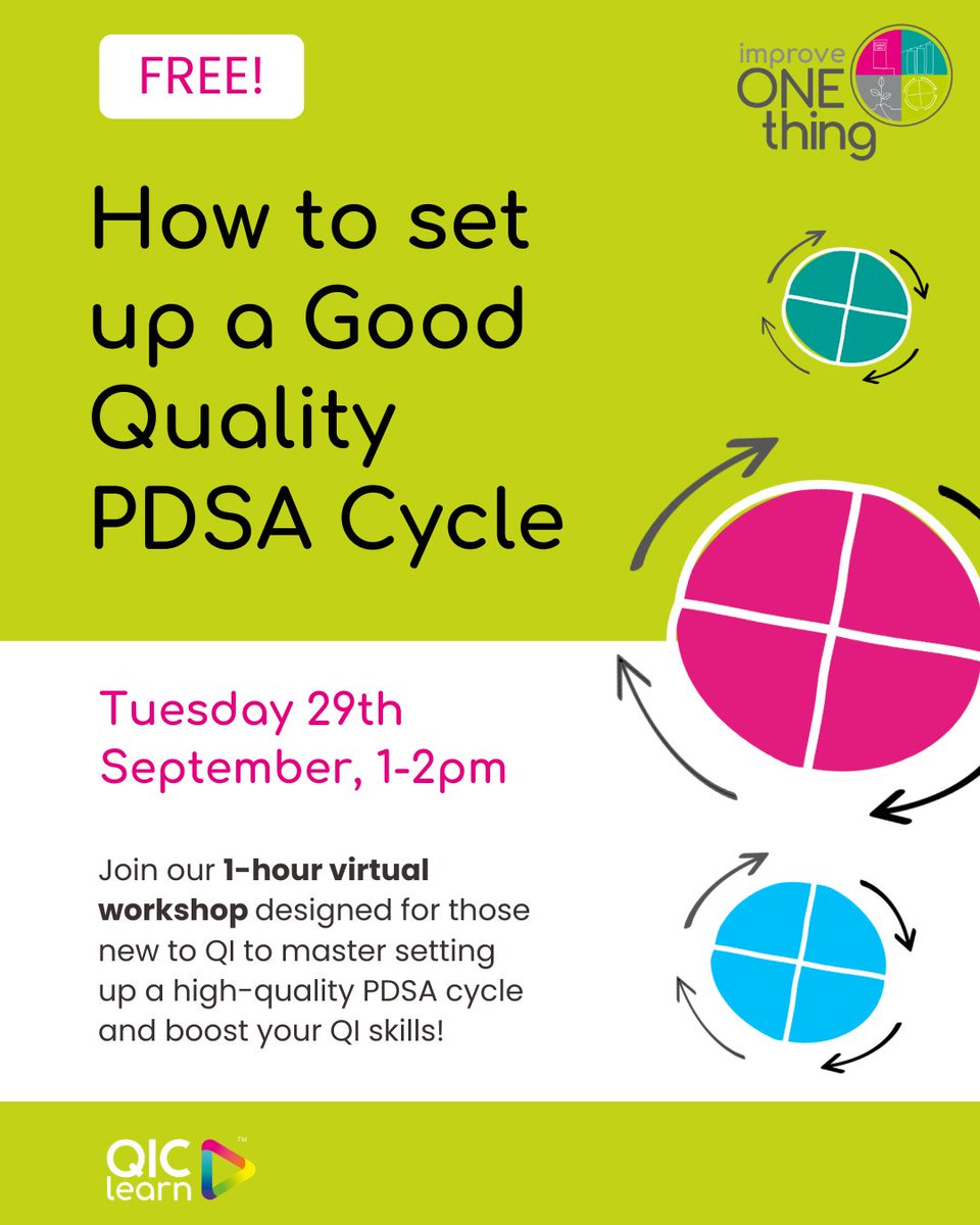 QIClearn's tweet photo. 📢 Join our FREE 1-hour virtual workshop to learn how to set up a high-quality PDSA cycle on 29th Sep!

Led by Nikki Davey, pharmacist and QI expert with 15+ years’ experience.

Book now:
https://t.co/POHDug1tJ0

#QI #PDSA #JuniorDoctors #QualityImprovement #MedEd https://t.co/zMCDMmOuhg