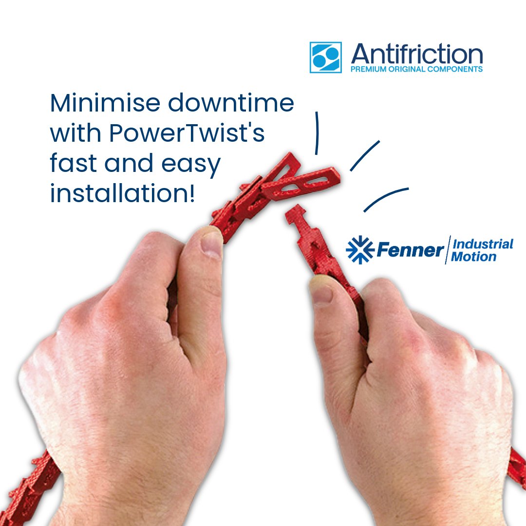 AFC_Components's tweet photo. What if you could drastically reduce downtime caused by belt changes? With PowerTwist Drive from our brand partner Fenner Industrial Motion, you can! This innovative link belting offers fast, on-site assembly, eliminating the need for equipment teardown. https://t.co/wFR1TuVdQp