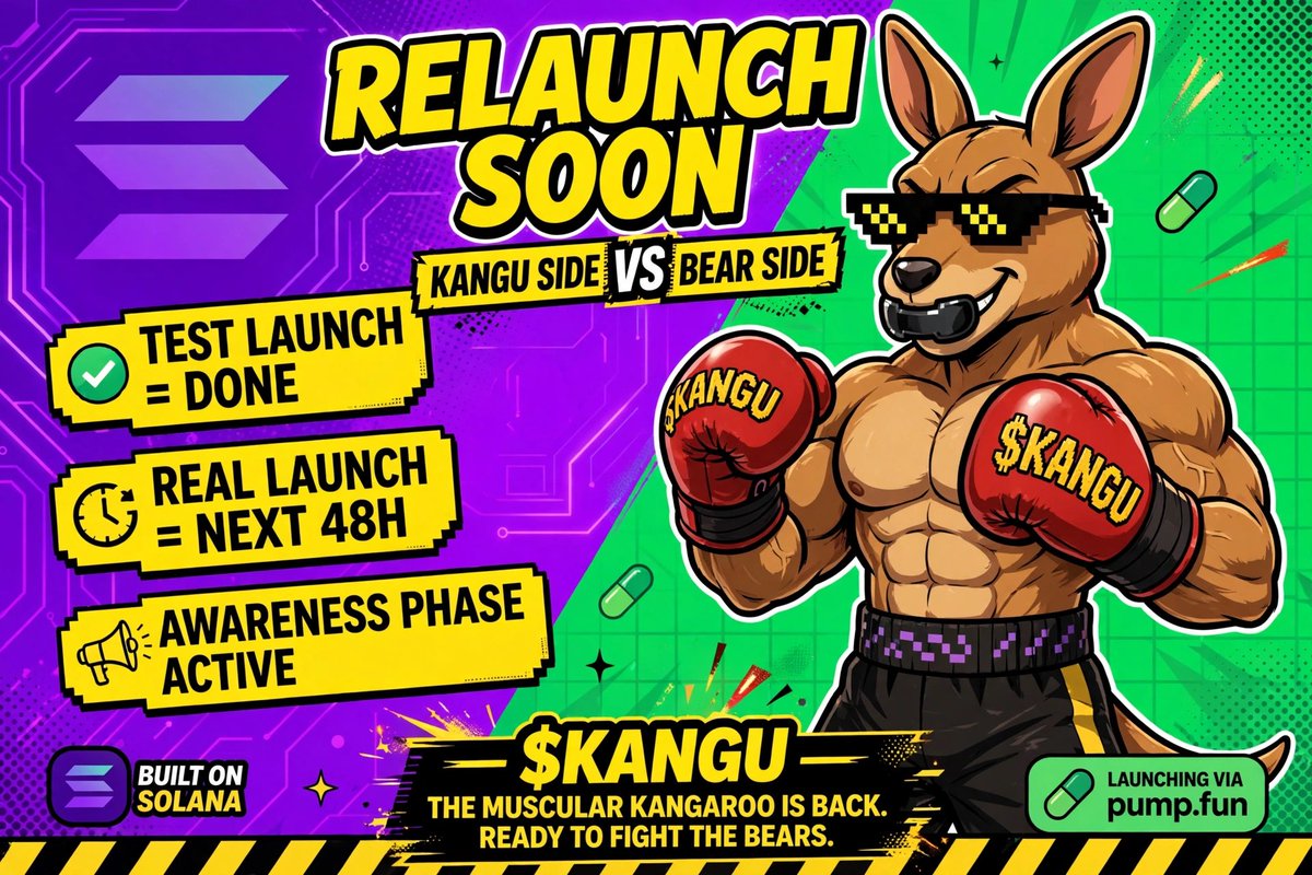 KANGUaus's tweet photo. RELAUNCH SOON 🦘

Test launch = Done ✅
Real launch = Next 48h ⏰
Awareness phase = Active 📢

We launched quiet to test tech. Now we launch loud to build mob.

Current holders = OG, will be rewarded on new CA.

Telegram in bio. Game live. Memes incoming.

KANGU SIDE VS BEAR SIDE 🥊