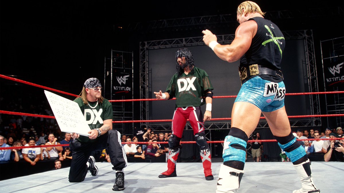 WWFWrestling1's tweet photo. πΈ Photo capturing D-Generation X in the ring on this day in 1998 during a TV taping at Sacramento's Arco Arena. #WWF #WWE #RoadDogg #BillyGunn #XPac #DX https://t.co/Bo9FBPTiFw
