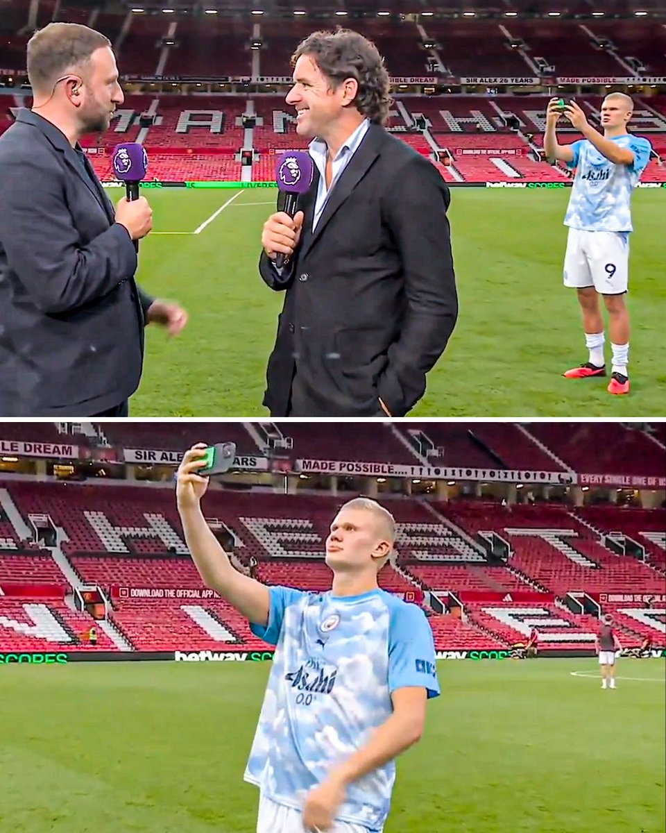 Manunitedboyy's tweet photo. Everyone’s focused on the moment… meanwhile Haaland in the back like: “Wait, let me get a quick selfie.” 😂🤳😭

#ErlingHaaland #ManCity #Football https://t.co/3IgvzqHiyb