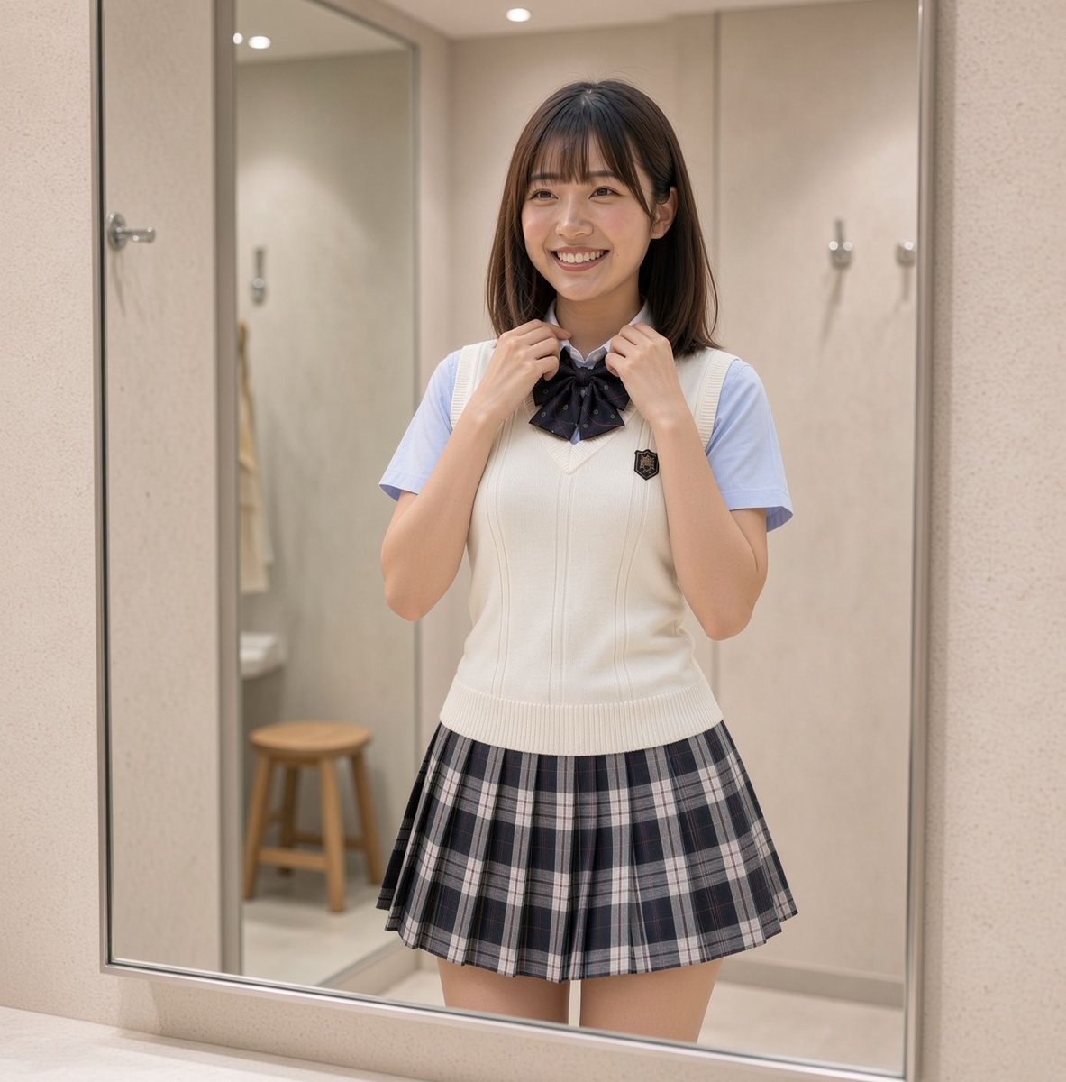 4649_maika's tweet photo. 仲良しの陽菜ちゃんから東京都 豊島学院高等学校の制服を借りたよ 🍀
水色のシャツに白のベスト、チェック柄のスカートだよ~✨
陽菜ちゃんいつもありがとうね💕 https://t.co/AzLdWIzP8R
