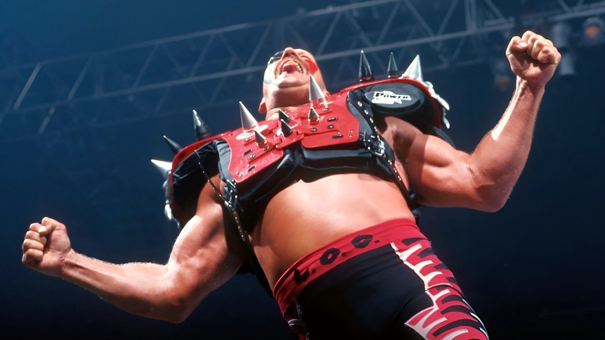 WWFWrestling1's tweet photo. ๐ธ Shot of Road Warrior Hawk taken during a WWF Raw is War broadcast from this day in 1997. Legion of Doom battled Recon & Sniper. Taped on September 9, 1997 in Muncie, Indiana. #WWF #WWERaw #LegionofDoom https://t.co/nCB6D0xZ6a