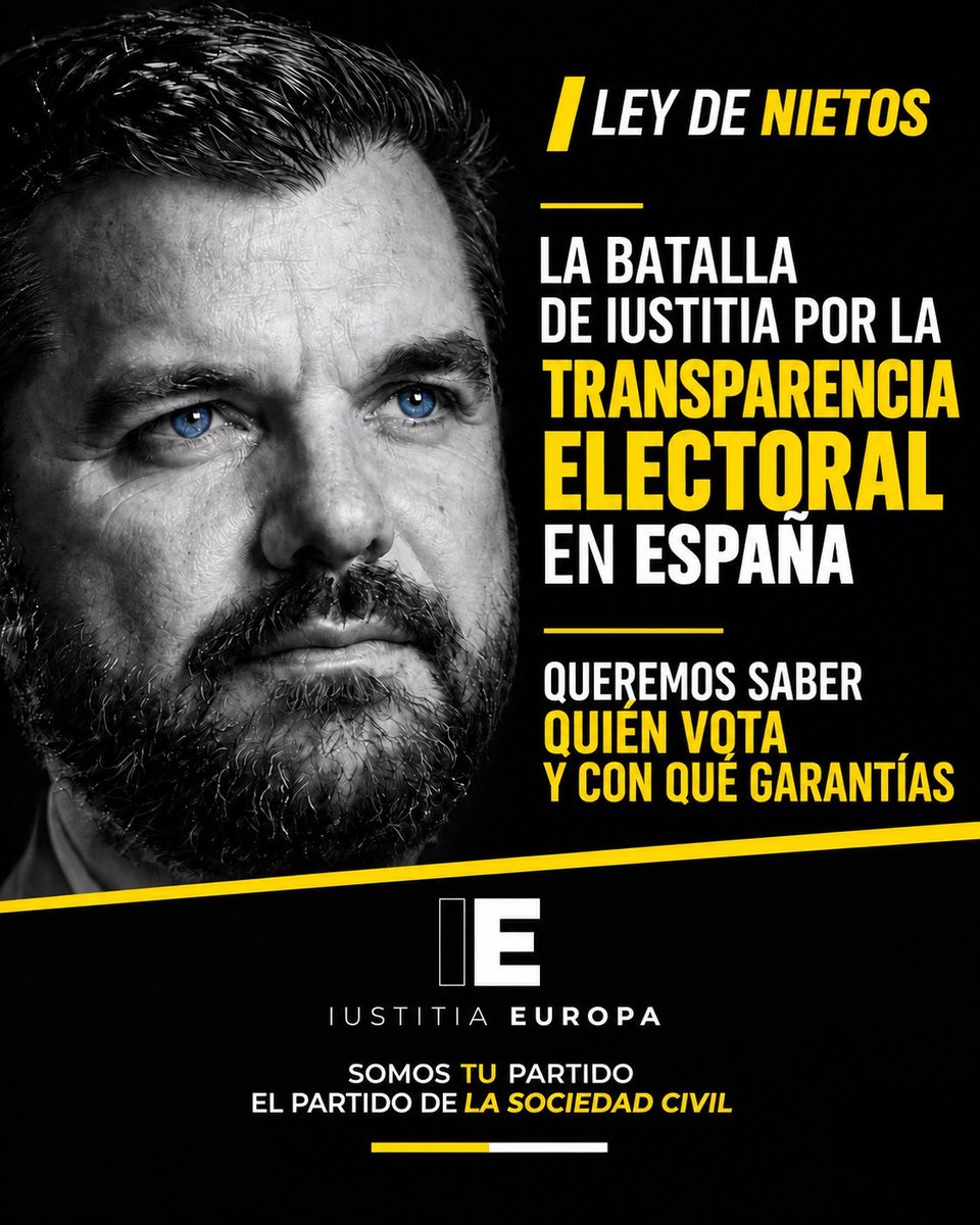 IustitiaEuropa's tweet photo. 🟡 PARDO NO ES UN «LOBO SOLITARIO»

«Lobo solitario», «salvapatrias», «activista político»… Cuando alguien incomoda al sistema, intentan convertirlo en un radical aislado.

Con @LMPardoAbogado se equivocan.

Pardo representa a una sociedad civil que investiga, denuncia y actúa cuando los partidos no lo hacen.

Eso es @IustitiaEuropa: el vehículo para llevar las batallas de los españoles a las instituciones y conseguir resultados. Ley de Nietos, causa Ceuta - Iustitia, caso ático Ayuso, caso Zapatero, caso David Sánchez, caso Begoña, caso Mazón, caso Ábalos, ...

Pardo no está solo. Detrás hay miles de españoles que quieren cambiar las reglas del sistema, no solo de políticos.

👊 Iustitia Europa, el partido de la sociedad civil.