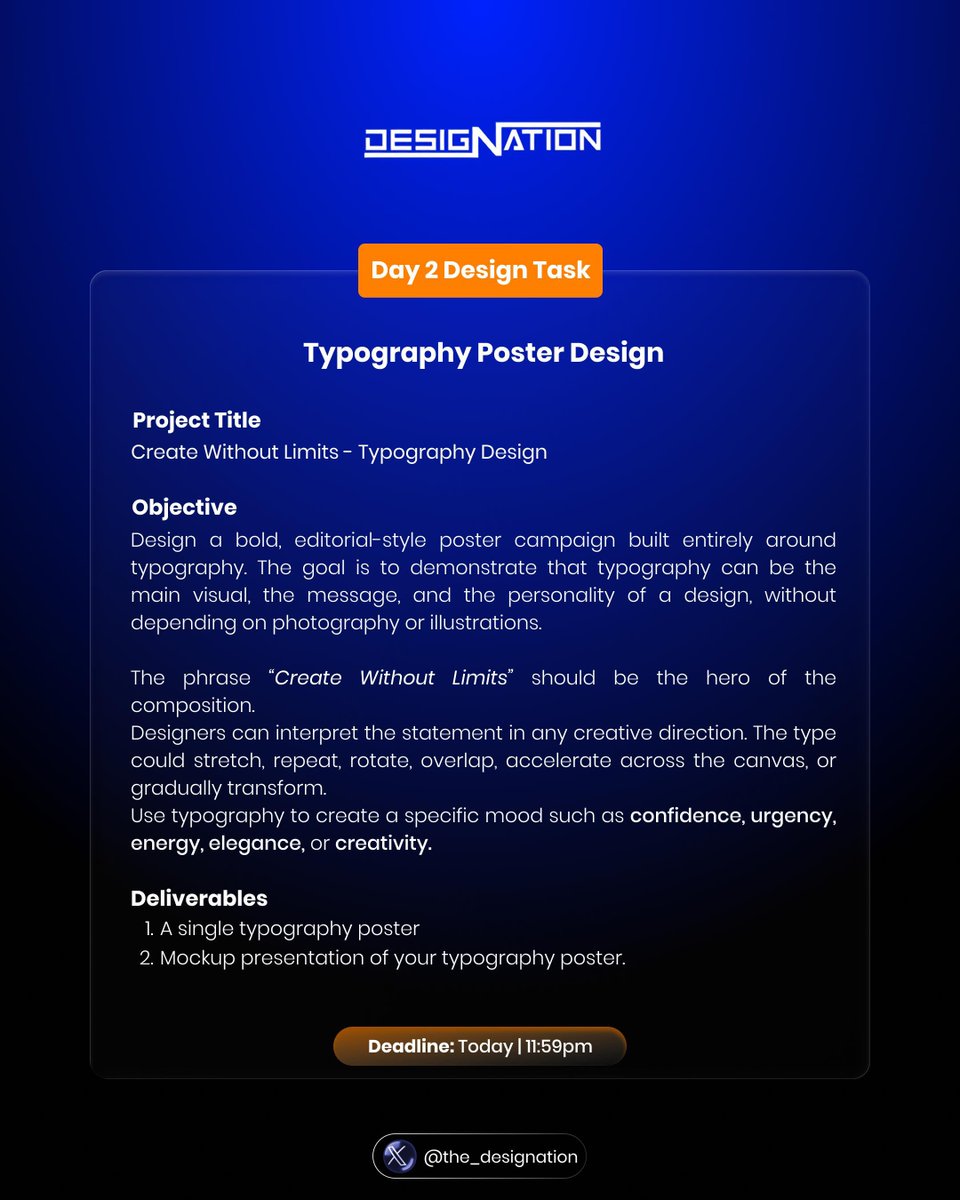 The_DesigNation's tweet photo. This is Day 2 — Typography Poster Design 

Quote this post with your submissions 🔥 https://t.co/LfHD5by9x8