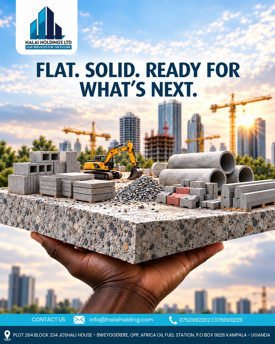 HalaiHoldings's tweet photo. FLAT. SOLID. READY FOR WHAT’S NEXT.
Concrete slabs for construction projects that demand dependable materials.

Get yours from Halai Holdings.

Phone: 0750992202 | 0750992211
Email: info@halaiholding.com

#HalaiHoldings #ConcreteSlabs #ConstructionUganda https://t.co/tOgADUOKqI