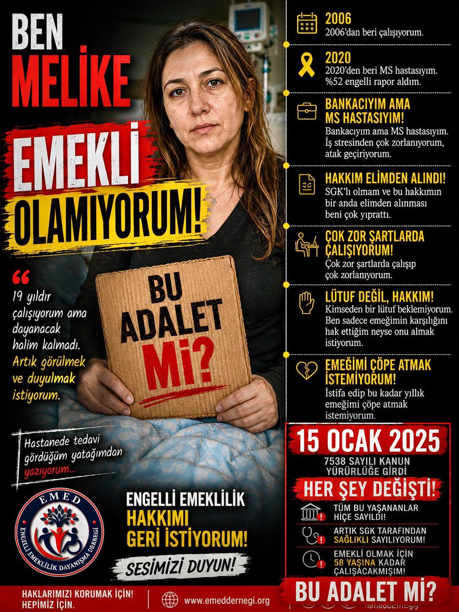ErkanKusay97937's tweet photo. Bizler devletimizden ayrıcalık istemiyoruz. Sadece emeğimizin karşılığını ve hak ettiğimiz emekliliği istiyoruz.
ALLAH'A BUNUN HESABINI NASIL VERECEKSİNİZ? #EngelliEmeklilikHakkımızAlındı https://t.co/Jo5NVuZ2qg