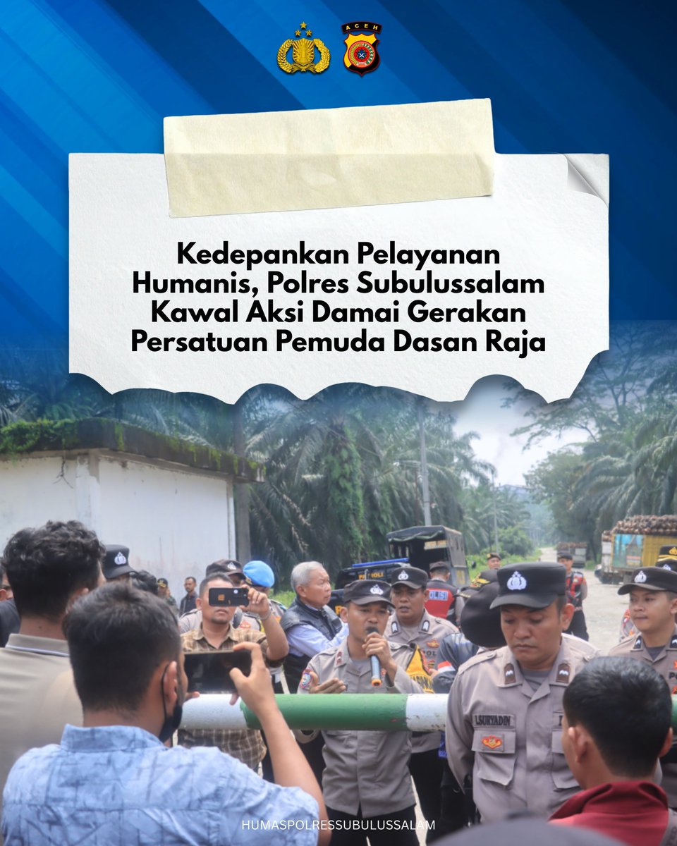 RESSUBULUSSALAM's tweet photo. Kedepankan Pelayanan Humanis, Polres Subulussalam Kawal Aksi Damai Gerakan Persatuan Pemuda Dasan Raja

  @ListyoSigitP
@kapolda_aceh 
@bidhumaspoldaaceh
@divisihumaspolri
@polripresisi

#bidhumaspoldaaceh #poldaaceh 
#polripresisi #polressubulussalam
#polriuntukmasyarakat https://t.co/GhUncOBsSJ