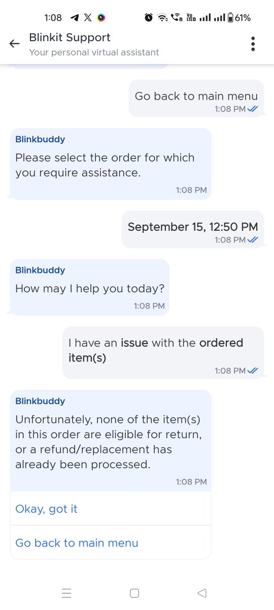 BlackHawkPatel's tweet photo. What is your coustomer care number, pathetic service. Repeating same issue for multiple times in exchange. 
@blinkitcares https://t.co/z3xNylbfOj
