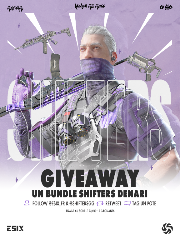 ESIX_FR's tweet photo. L'écurie suisse nous fait l'honneur de vous faire gagner 5⃣ codes pour leur Bundle Denari ! 🥳
Pour cela 👇

👤 Follow @ShiftersGG &amp; @ESIX_FR 
🔁 Retweet
🗨️ Tag un pote 

🗓️ T.A.S. 23/09

🍀🍀🍀🍀🍀🍀🍀🍀 https://t.co/UsXy3HcmY1