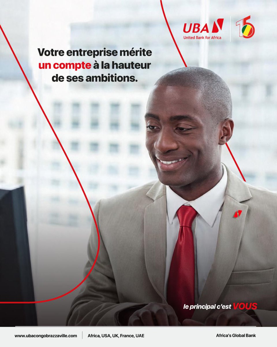 UBACongo's tweet photo. Votre entreprise mérite un compte à la hauteur de ses ambitions. 🚀

Chaque entreprise a ses propres défis, ses projets et ses ambitions. Chez UBA Congo, nous vous accompagnons avec des solutions bancaires adaptées aux besoins des PME–PMI, pour vous aider à gérer efficacement votre activité et soutenir votre croissance.

👉🏾 Découvrez nos solutions dédiées aux PME–PMI :
https://t.co/LzMavo2O0i

#UBACongo #PME #PMI #BusinessBanking #Entrepreneuriat #AfricasGlobalBank
