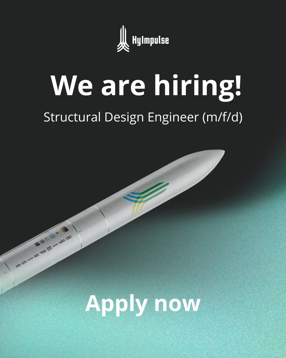 HyImpulseTech's tweet photo. 📢 𝗪𝗲 𝗮𝗿𝗲 𝗵𝗶𝗿𝗶𝗻𝗴! 📢

As #HyImpulse continues to grow, we are looking for a 𝗦𝘁𝗿𝘂𝗰𝘁𝘂𝗿𝗮𝗹 𝗗𝗲𝘀𝗶𝗴𝗻 𝗘𝗻𝗴𝗶𝗻𝗲𝗲𝗿 (𝗺/𝗳/𝗱) to join our team in Neuenstadt am Kocher.

If you are passionate about engineering, enjoy solving complex technical challenges, and want to help shape the future of European space transportation, we would love to hear from you.

📍 Neuenstadt am Kocher, Germany
🕒 Full-time
🔗 Apply here: https://t.co/a08y1WZmxl