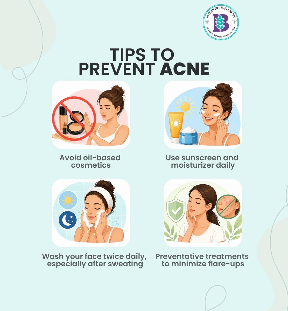 BotasticW's tweet photo. Is acne affecting your skin's health and appearance? Follow these tips and consult your healthcare professional for assistance in restoring health back to your skin.
.
.
.
#acne #skincare #acnemanagement #BotasticWellnessCenter #Springfield #MA https://t.co/rKkFxOPThg