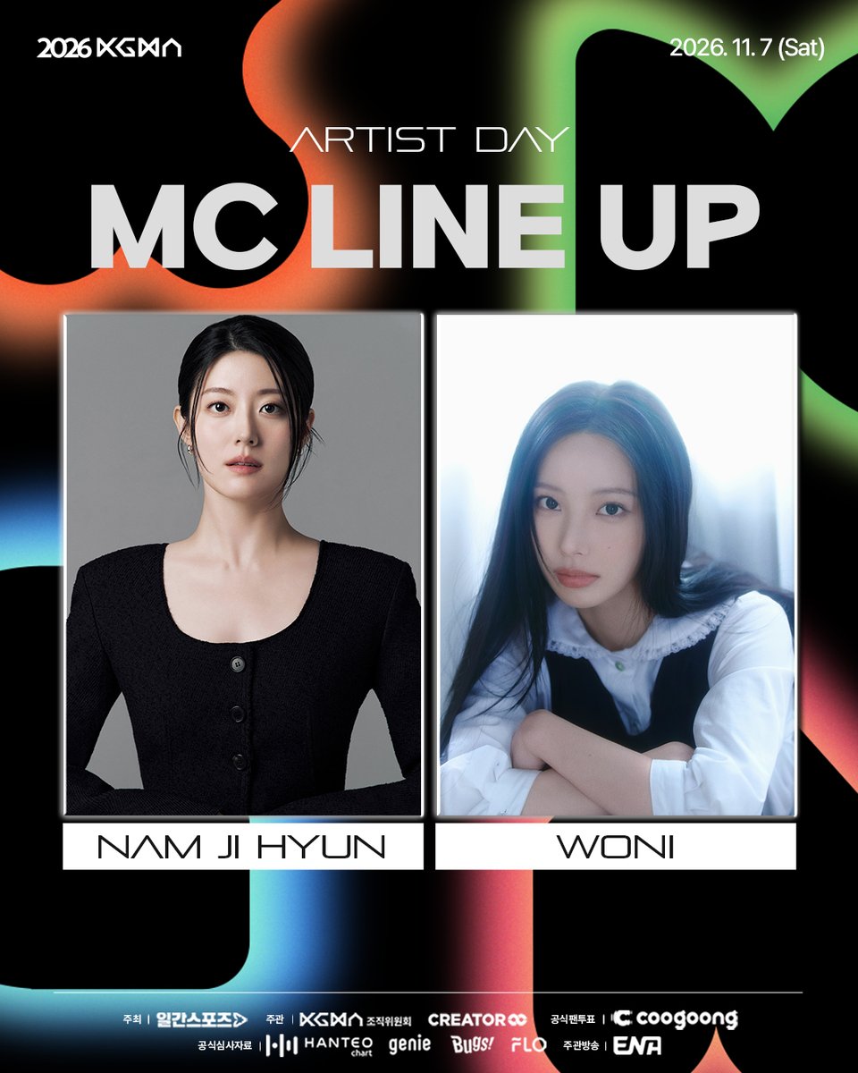 ilgansports's tweet photo. 🏆 2026 KGMA MC LINEUP 🏆

✨ 11.7 ARTIST DAY
남지현 × 리센느 원이

🎶 11.8 MUSIC DAY
김재원 × 아이브 리즈

2026 KGMA를 함께 이끌 MC들을 만나보세요! 🎤
#2026KGMA #KGMA
#남지현 #원이 #김재원 #리즈 #RESCENE #IVE https://t.co/vxbUAdtIyn