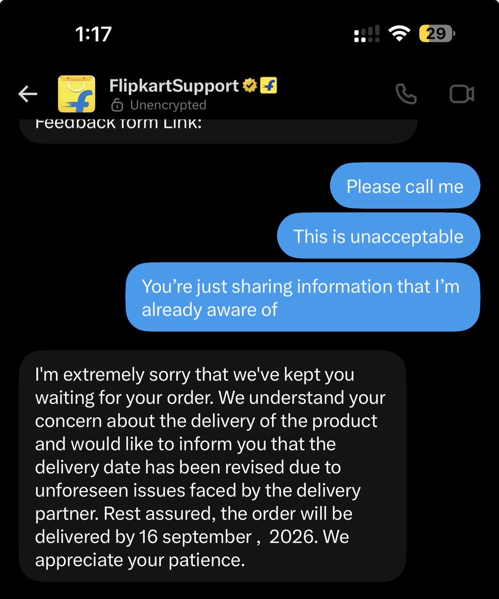 cbodhe93's tweet photo. @flipkartsupport Hello @Flipkart @flipkartsupport Thanks for wasting my time with information I already know. I’m asking for one simple thing: deliver it today. The product is at the nearest hub, yet you can’t even reach the hub manager to escalate delivery. How incompetent is this system? https://t.co/W05pUcAeJq