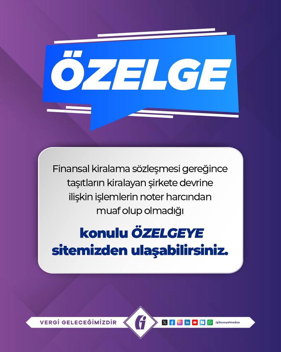 gibsosyalmedya's tweet photo. 📌 «Finansal kiralama sözleşmesi gereğince taşıtların kiralayan şirkete devrine ilişkin işlemlerin noter harcından muaf olup olmadığı» konulu özelgeye sitemizden (https://t.co/OptwjIi36z) ulaşabilirsiniz.

👉 Özelgeye ulaşmak için tıklayın.

https://t.co/cc97ZkUPJM

#GİB #VergiGeleceğimizdir