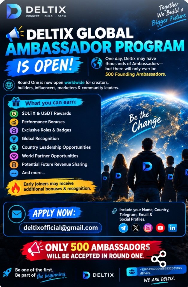 rani_deepi43073's tweet photo. 🚀 DELTIX GLOBAL AMBASSADOR PROGRAM IS NOW OPEN! 🌍
🔥 Become One of the First 500 Founding Ambassadors
Join the global Deltix community, grow with the ecosystem, unlock exclusive rewards, and represent Deltix in your country.
💎 Your Journey. Your Influence. Your Opportunity. https://t.co/bQdaSAunMC