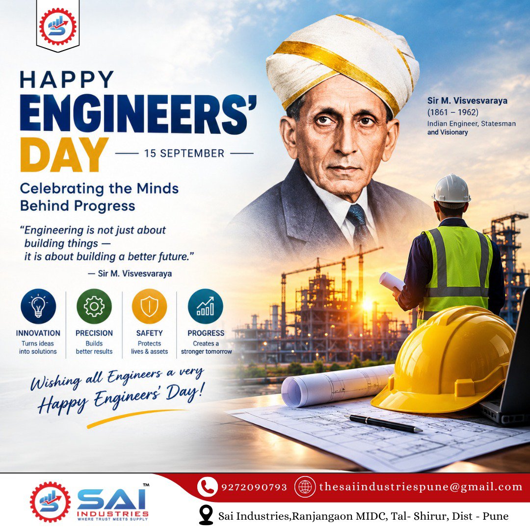 Sai__Industries's tweet photo. Celebrating the brilliant minds who turn ideas into innovation, challenges into solutions, and visions into reality. 👷♂️🏗️
#HappyEngineersDay #IndustrialSolutions #IndustrialSafety #SaiIndustries #EngineeringIndia https://t.co/Qv3Qot56BJ