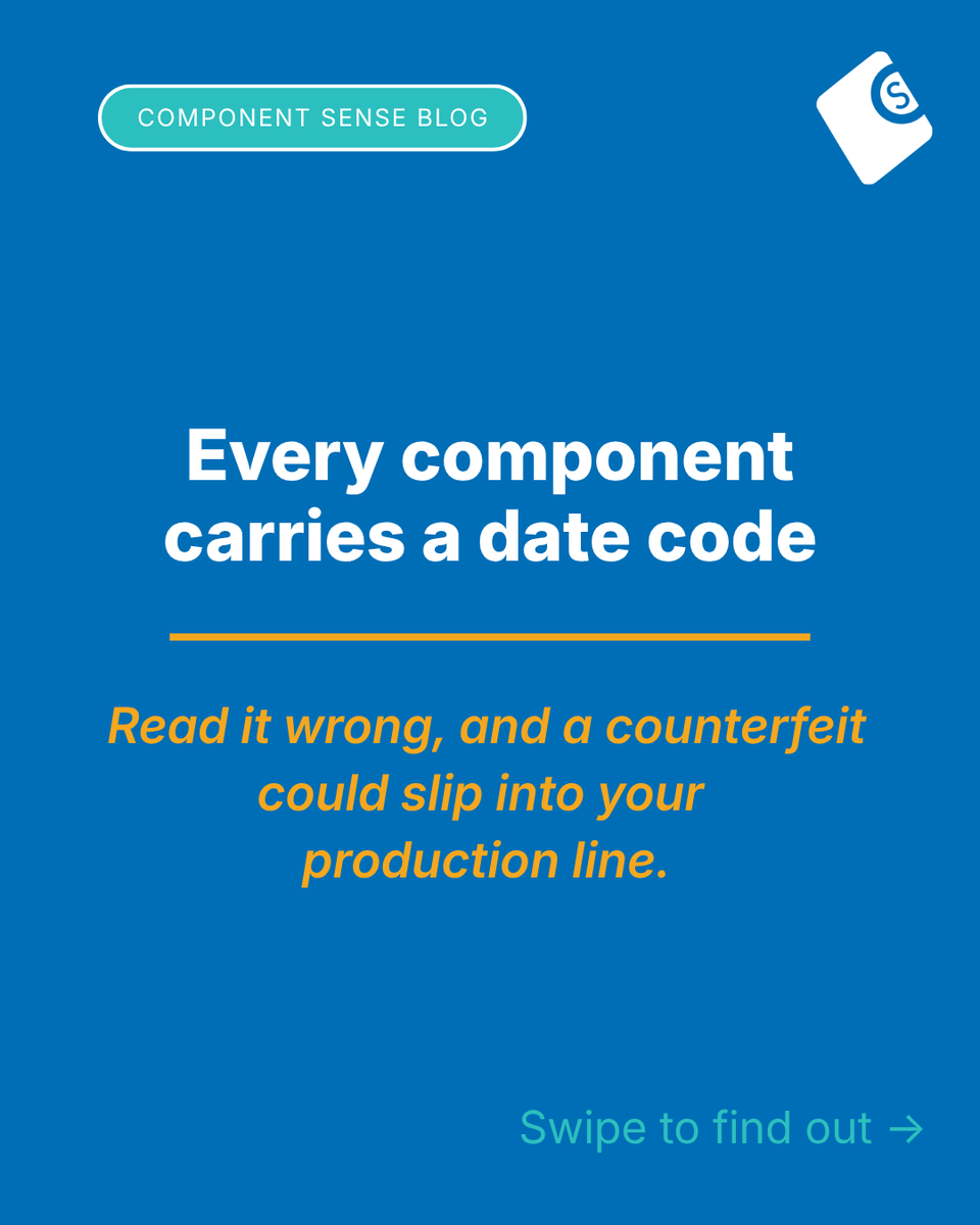 ComponentSense's tweet photo. Four digits on a component tell you when it was made. 

Read the date code wrong and a re-marked counterfeit slips onto your line. We broke down every format, plus the checks that catch a fake:

https://t.co/OhAlF5NGmy https://t.co/9LQkt8SSKb