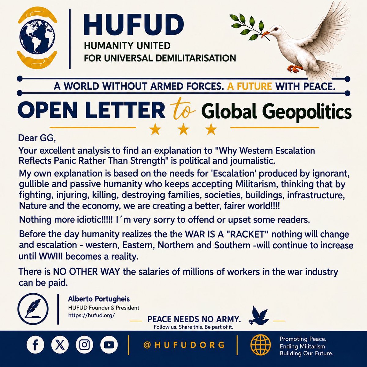 Hufudorg's tweet photo. #HUFUD
#GlobalGeopolitics
#EndMilitarism
#Demilitarisation
#PeaceNeedsNoArmy https://t.co/TYfUbAjWVo