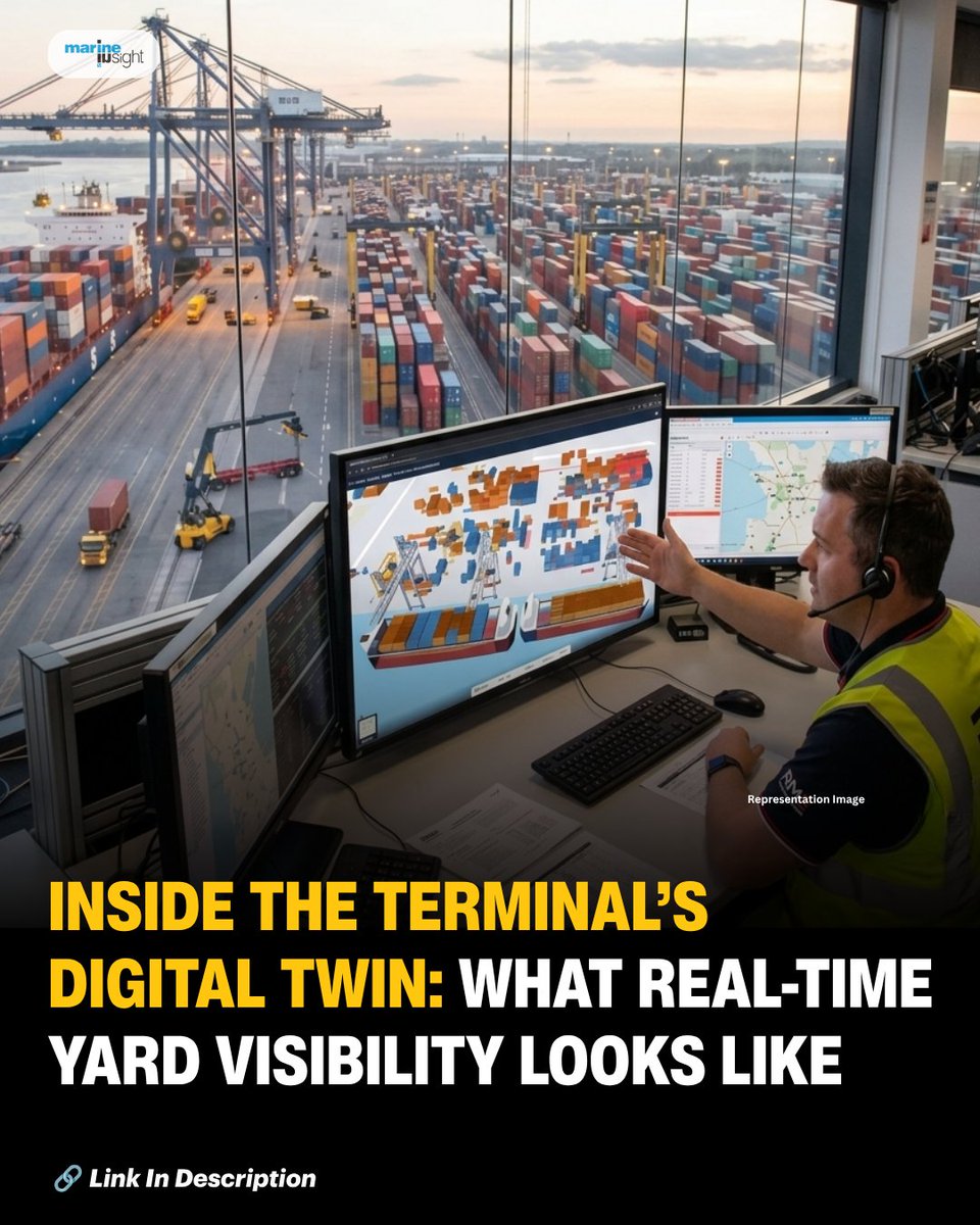 MarineInsight's tweet photo. Inside the Terminal’s Digital Twin: What Real-Time Yard Visibility Looks Like
⚓ Read The Full Article Here 👉 https://t.co/93FD80dtle
#Infyz #DigitalTwins #RealTimeVisibility #TerminalOperator #DigitalTech #marinInsight https://t.co/64glkBnlxi