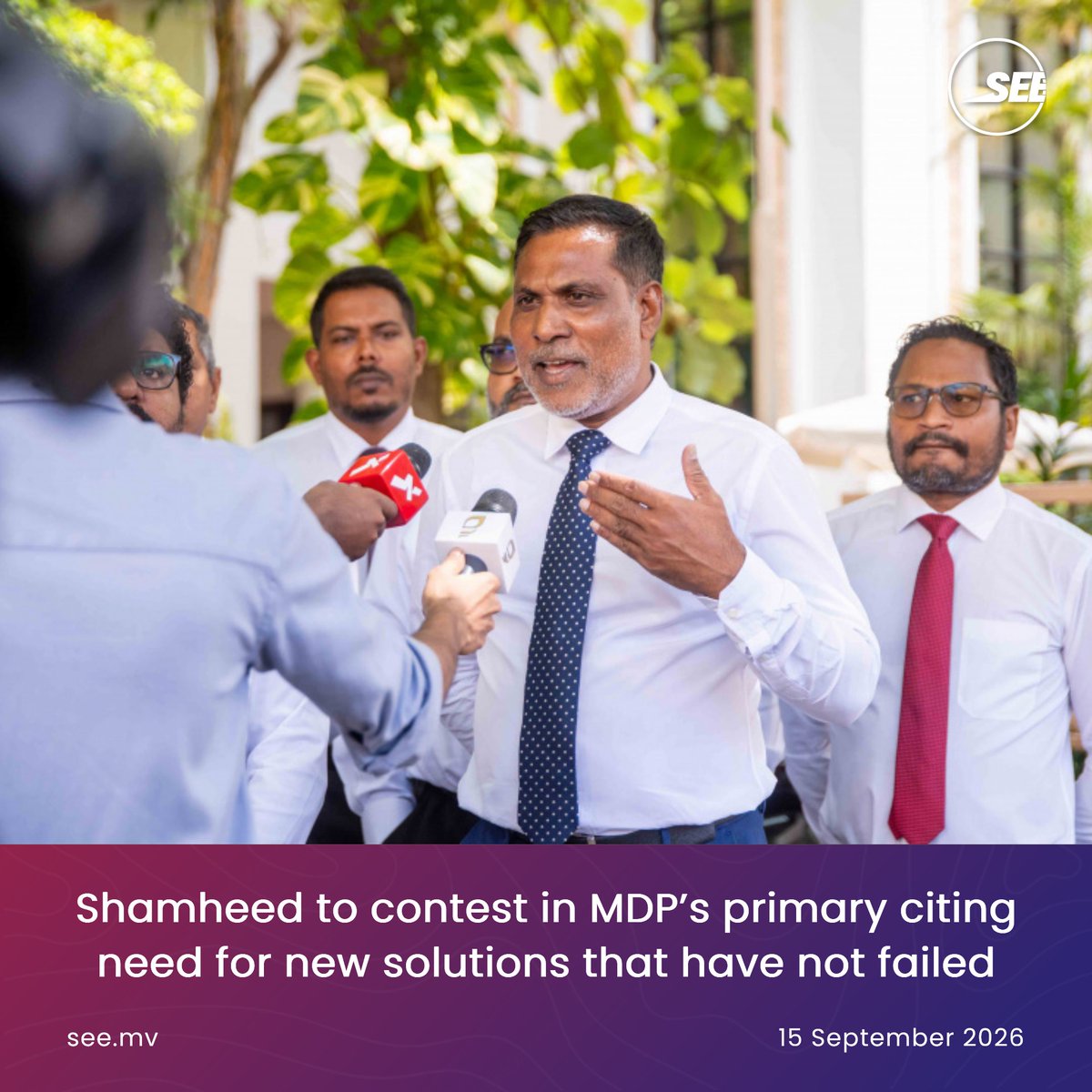 sunbrk's tweet photo. Shamheed to contest in MDP’s primary citing need for new solutions that have not failed
https://t.co/qMEVgoasIW

Follow us:
Viber: https://t.co/r1ic7mirrB
Telegram: https://t.co/plOPl2zYfy
#sunonline #seemv #news #sunonlineheadlines #latestnews #dhivehinews #maldivesnews https://t.co/MCCeSvbi9y