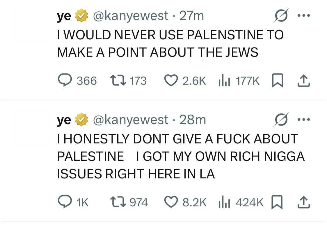 shroomsocialist's tweet photo. Kanye West about Palestine actually https://t.co/yAoFNPb2p3