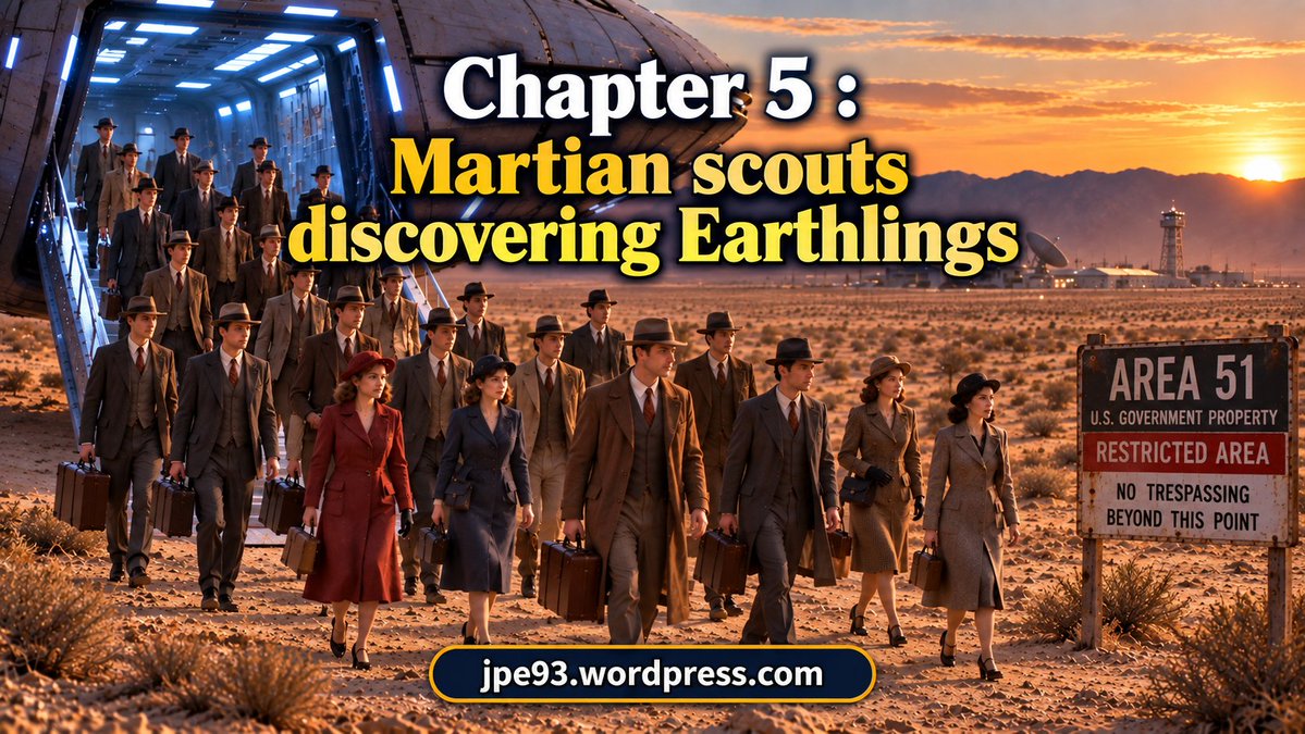 Cinemamoviethea's tweet photo. Chapter 5 : Martian scouts discovering Earthlings 

To read more :
https://t.co/p8xF9rrSlS

#AmongUsSince1946 #ScienceFiction #SciFi #Martians #Area51 #RetroSciFi #SpaceOpera  #AlienWorlds #SciFiStory #1940s #AlienInvasion #MartianScouts #jpe93wordpress #jpe93 https://t.co/1tHaagI7Np