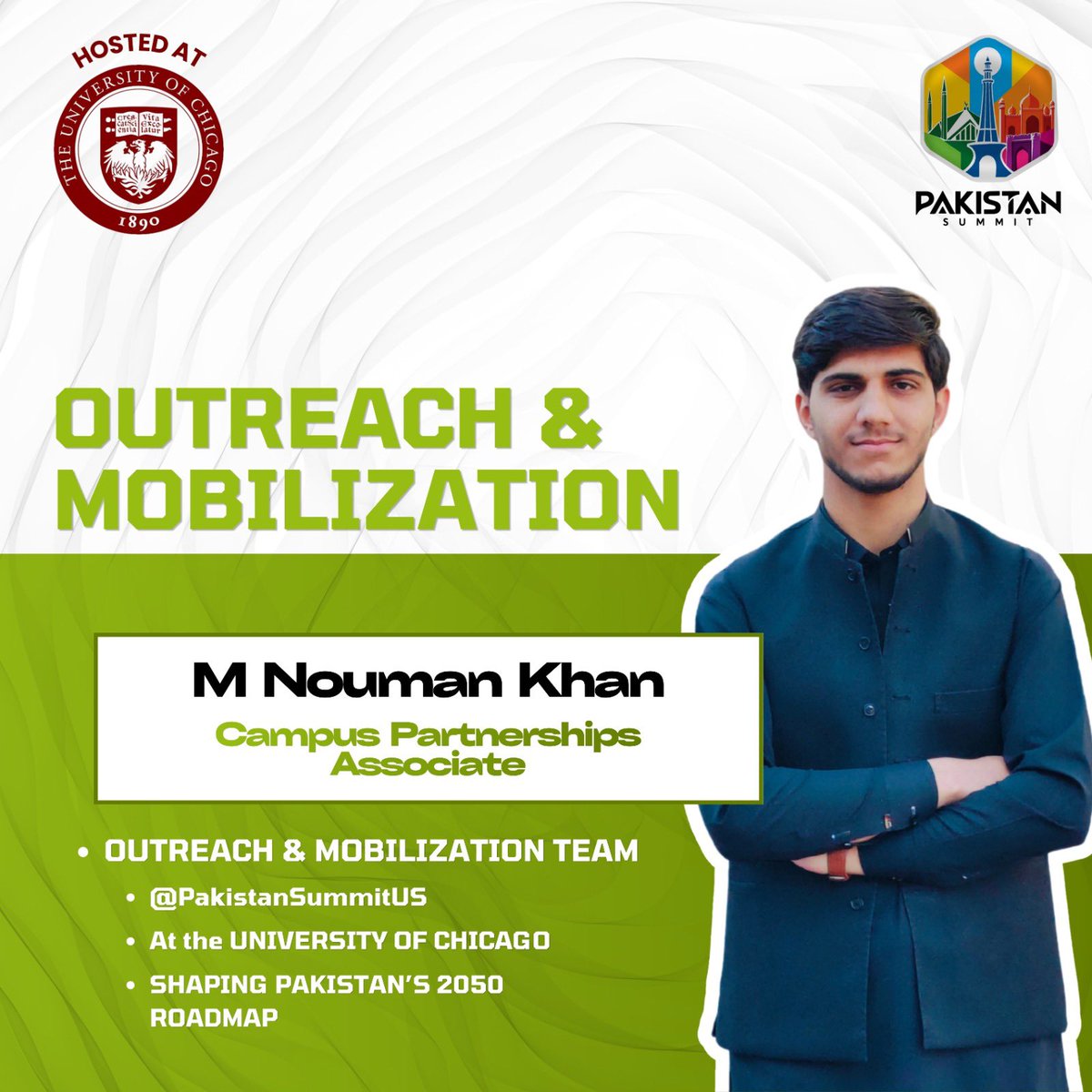 PakSummitUS's tweet photo. Uncovering the changemakers driving Pakistan forward. 

We are excited to spotlight M Nouman as part of our Outreach &amp; Mobilization Team as a Campus Partnerships Associate. 

#PakistanSummit2026 #TeamSpotlight #OutreachAndMobilization #CampusPartnerships #ShapingPakistan2050 https://t.co/GEY9KyOYSo