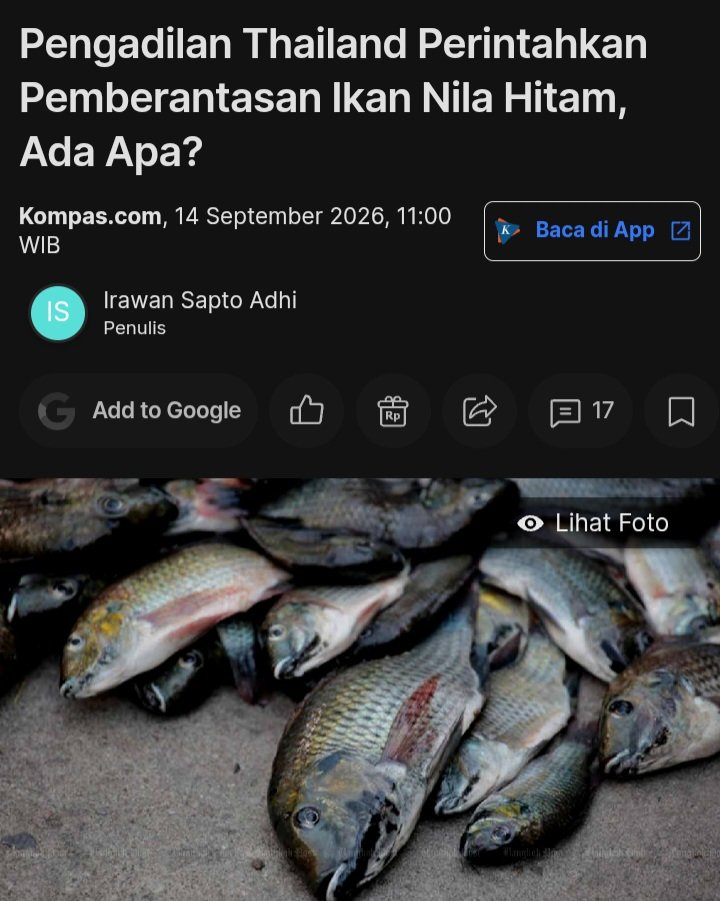 Wtejo's tweet photo. Nila itu ikan invasif https://t.co/G82NA7nkkA