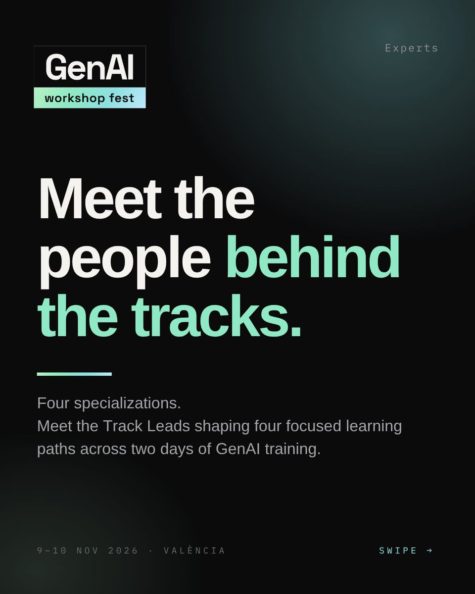 GenAIWFest's tweet photo. Four tracks. Four different learning paths.

Meet the Track Leads behind GenAI Workshop Fest. The people shaping two focused days of GenAI training in València.

Here’s who’s behind each track 👇 https://t.co/PdBgqyqYbR