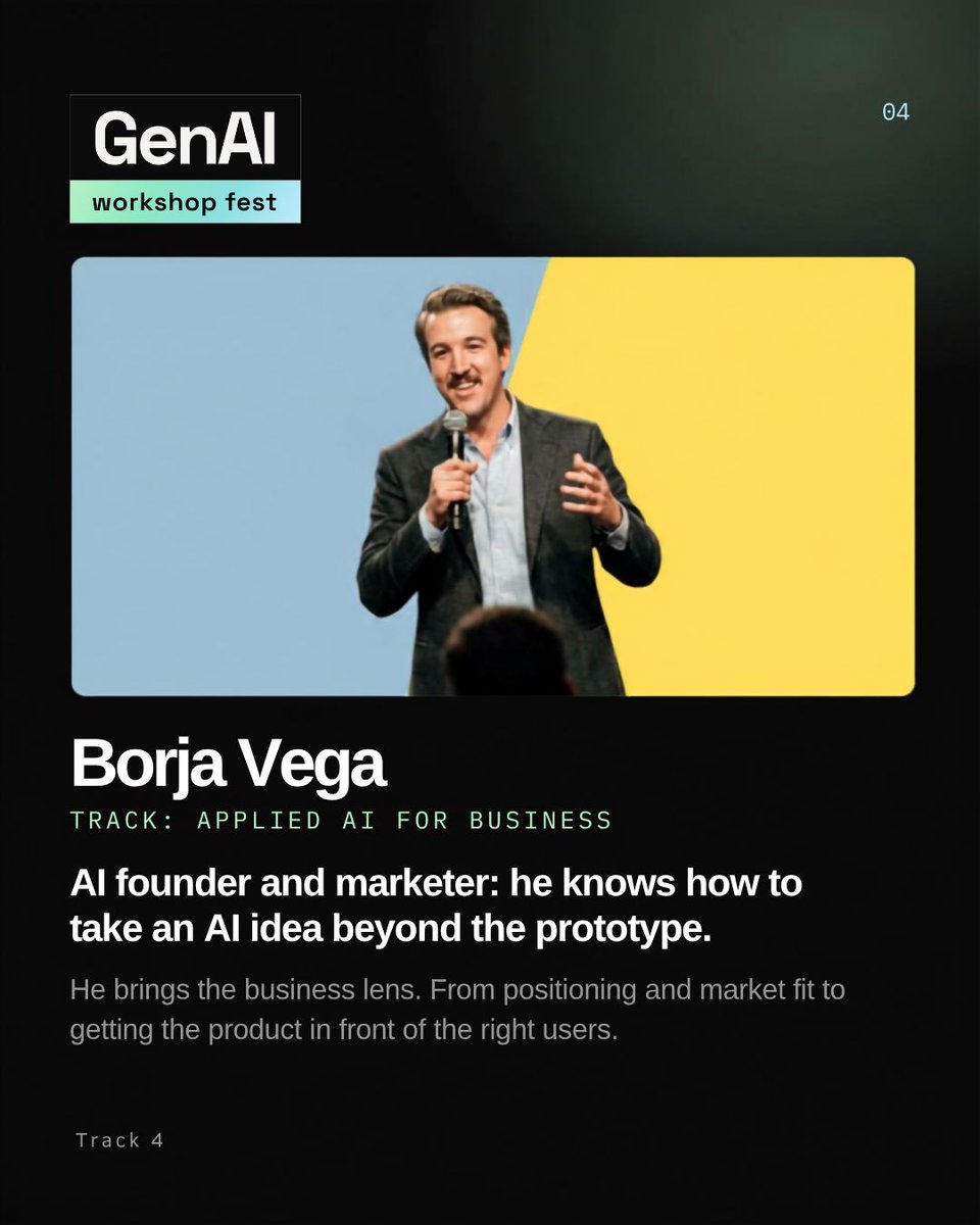 GenAIWFest's tweet photo. Borja brings the business lens.

How an AI idea connects to positioning, market needs and getting something useful in front of the right people. https://t.co/saSczfrNKW