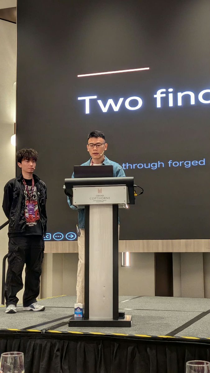 offbyoneconf's tweet photo. @PicassoLay, @TheDog0402, @hzshang15 &amp; Yinyi Wu,  brought their research to #OB12026 “Splitting the AI Brain:Discovering V8 Sandbox Bypasses with Multi-Agent Collaboration.”
@PicassoLay @TheDog0402 delivered the impressive deep-dive! Go Dawn Security Lab, https://t.co/fhQdwpxTME! https://t.co/flSB3aY56V