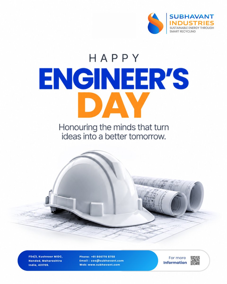 subhavant's tweet photo. Subhavant Industries celebrates Engineer’s Day by recognising the minds whose ideas, precision, and engineering excellence help build stronger and more sustainable industries.

#subhavantindustries #engineersday #engineering #industrialengineering https://t.co/zk3ni78cln