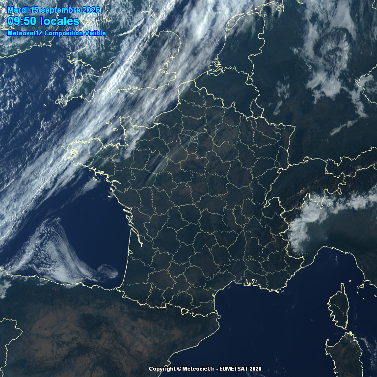 ExtremeMeteo's tweet photo. PREVISION ET TENDANCE : 

Le front froid quasiment inactif, commence à rentrer sur le nord-ouest du pays et donnera tout au plus quelques gouttes, bruines, une ou deux petites ondées éparses. Cela se décalera petit à petit vers le sud-est en cours de journée.
Ailleurs, ensoleillement optimal hormis des nuages élevés pouvant circuler parfois notamment sur la moitié nord.
Dans l'après-midi, viendront s'ajouter quelques cumulus sur le relief alpin et corse. Des entrées maritimes poussées par un petit vent d'ouest gagneront aussi les littoraux landais et basques avant de rentrer davantage dans les terres en soirée.

Il fera souvent de 28 à 35°C sur tout le pays. Les 36-37°C pourront être localement atteints dans le sud-ouest. Moins chaud qu'hier sur le pourtour méditerranéen avec du vent marin. Les côtes de la Manche commenceront aussi à se rafraichir sous le front froid. 

Demain, le front froid glissera des Pyrénées au Jura/Alpes en donnant quelques gouttes. Quelques averses localement orageuses possibles sur sud du Massif Central et Alpes. Orages plus organisés à attendre sur l'est des Pyrénées, notamment entre Ariège, Andorre et Pyrénées Orientales. Orages aussi en Catalogne de l'autre côté de la frontière.
Sur le reste du pays, temps variable entre éclaircies et passages nuageux. Quelques petites ondées possibles du nord-ouest au nord-est.
Les températures perdront autour de 10°C par rapport à la veille avec souvent de 19 à 24°C. Encore autour du 28-29°C près de la Méditerranée et en Corse.
(Mistral et tramontane se lèvent - vent de nord-ouest sur les autres côtes)

Jeudi, un front froid arrivera sur les côtes de la Manche en cours de journée donnant quelques pluies. Ailleurs dégradé nord-ouest/sud-est, de plus en plus de soleil en allant vers le sud-est. Petit risque d'averses localement orageuses sur les Alpes du sud et la Corse. 
Températures équivalentes à la veille. 
(Vent d'ouest à sud-ouest sensible dans le nord-ouest, mistral et tramontane soufflent dans leur domaine, vent d'ouest près des côtes corses) 

Vendredi, le front froid arrivé la veille, s'infiltre plus au sud en donnant seulement quelques gouttes. Une averse possible sur les Alpes, le relief corse et les Pyrénées. Ailleurs ciel variable entre éclaircies et passages nuageux. Ensoleillement optimal près du Golfe du Lion.  Températures équivalentes à la veille et proches des normales. (Un peu de vent de sud-ouest sur les côtes de la Manche - Mistral et tramontane près de la Méditerranée)

Samedi, un autre front inactif viendra circuler au nord de la Loire en donnant un ciel bien nuageux et quelques gouttes. Au sud de la Loire, le soleil dominera sans partage hormis sur une bande centrale un peu plus nuageuse. Une averse orageuse sera possible l'après-midi sur les Alpes du sud et le relief corse. Températures plutôt en hausse notamment au sud. (Un peu de vent de sud-ouest au nord de la Loire et encore un peu de mistral et tramontane près du Golfe du Lion)

Dimanche, dégradé nord-sud qui subsiste, plus de nuages au nord. Températures en nette hausse notamment au sud où on pourra de nouveau atteindre et même dépasser les 30°C du sud-ouest au sud-est.
(Encore un peu de vent d'ouest au nord et un peu de mistral et tramontane dans leurs domaines)

Lundi, le dégradé nord-sud subsiste mais le soleil tend à gagner vers le nord. Températures élevées avec assez souvent plus de 30°C du sud-ouest au sud-est.
(Encore un peu de vent d'ouest au nord et un peu de mistral et tramontane dans leurs domaines)

Mardi, les nuages se retranchent de plus en plus sur l'extrême nord ailleurs soleil omniprésent. Températures encore en hausse, on peut prendre encore 1 à 2°C supplémentaires par rapport à la veille. Souvent 30°C et + sur la moitié sud. 

Mercredi et jeudi prochain, temps très estival, souvent très ensoleillé. Chaleur pouvant devenir forte un peu partout en journée, souvent autour de 30°C y compris vers les régions centrales jusqu'à l'Ile de France. On pourrait tout à fait encore atteindre les 35-36°C dans le sud-ouest. 

Il est probable que ce temps estival, chaud et (trop sec) perdure jusqu'à octobre. La première quinzaine d'octobre est également vue chaude et sèche... C'est évidemment très inquiétant !