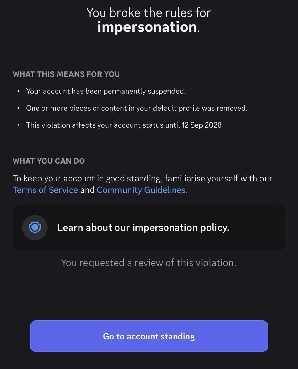 filterizing's tweet photo. Hey @discord @discord_support, I was recently falsely banned by you guys for impersonation, most likely by an AI model. My account bio clearly states I was FORMERLY insights w/ Discord and that I am no longer anymore. User ID: 1467008824132108308

(1/2) https://t.co/vrPt15YYwA