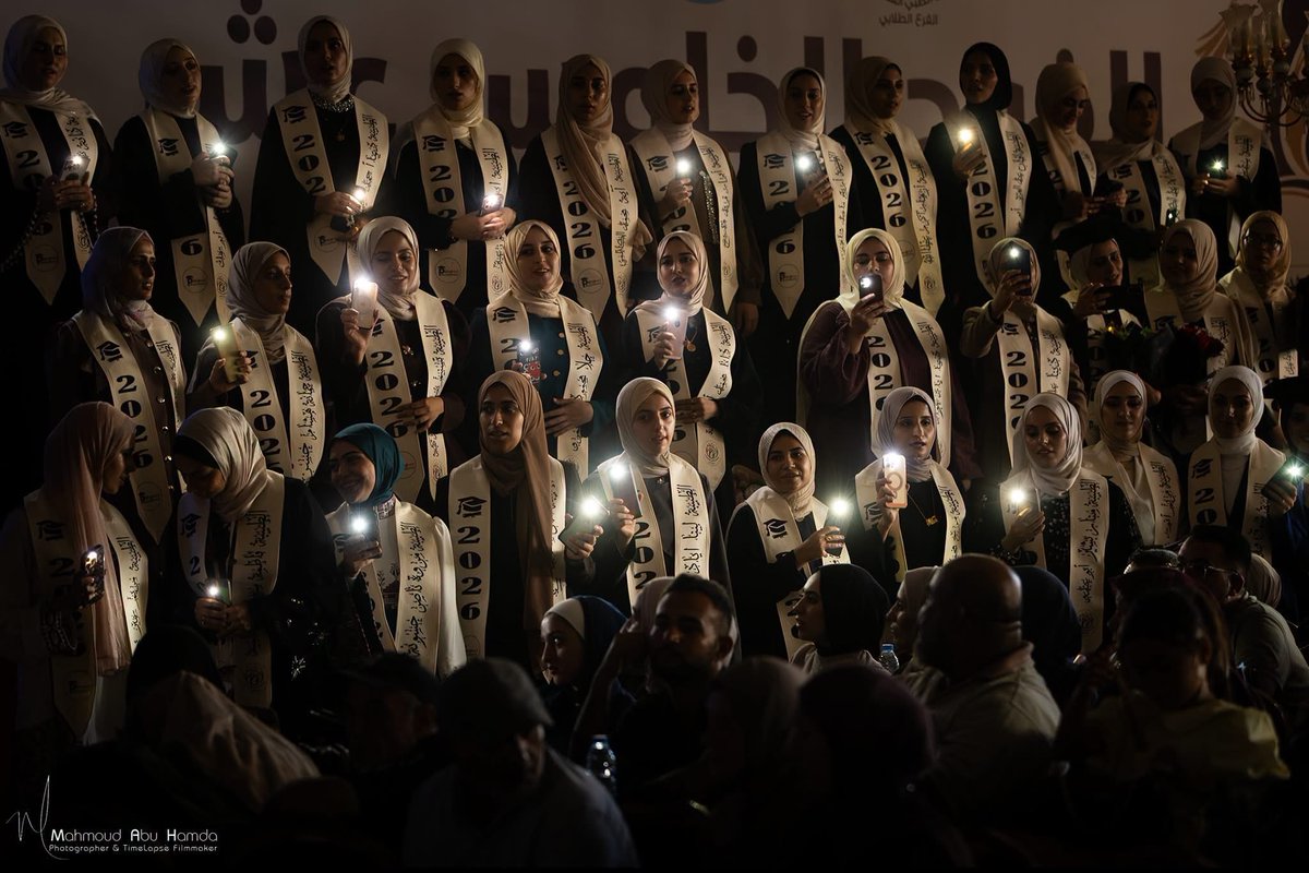 MahaGaza's tweet photo. Graduates of the Faculty of Medicine at the Islamic University of #Gaza light their phones during the graduation ceremony of the university’s 15th medical cohort in Gaza City, in a symbolic gesture reflecting the determination to continue education despite the devastation.

During the genocide in Gaza, the Israeli military bombed, destroyed or damaged nearly all of the strip's university buildings.

Good morning from Gaza, where the first thing we rebuild is education.