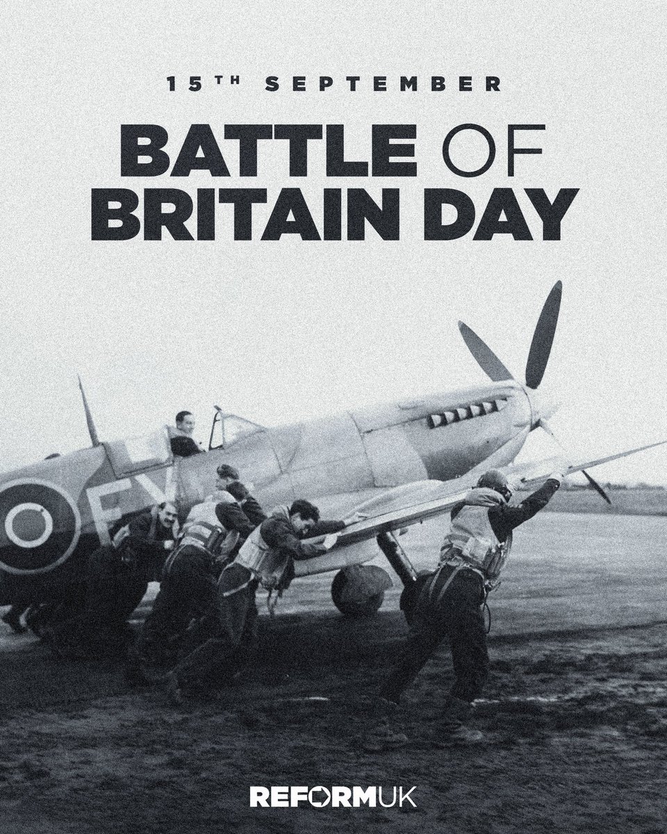 reformparty_uk's tweet photo. Today is Battle of Britain Day.

86 years ago today, the Luftwaffe launched a massive assault on London, but the RAF held firm. 

We will remember the courage, sacrifice and service of those who fought to protect our freedom. https://t.co/MHHTB8JWjZ